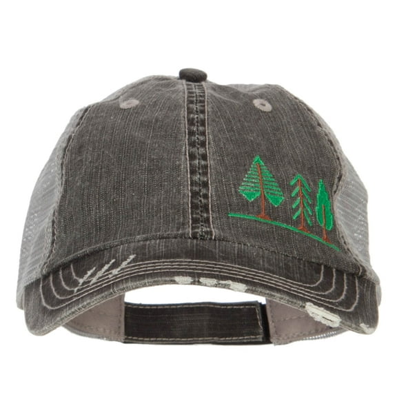 Three Trees Embroidered Cotton Mesh Cap - Black OSFM