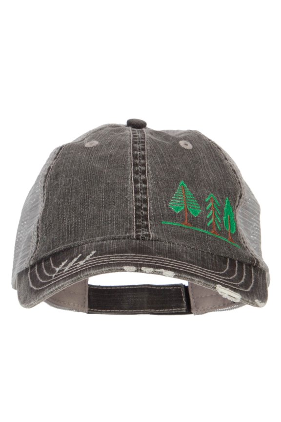 Three Trees Embroidered Cotton Mesh Cap - Black OSFM
