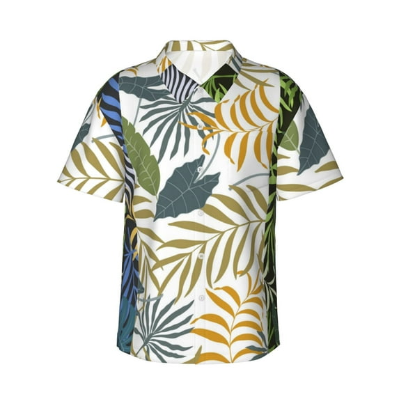 Three Tropical Leaves Men's 3d Print Casual Button Down Shirts, Novelty Hawaiian Short Sleeves M