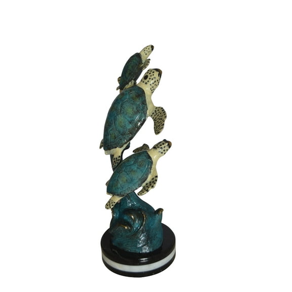 Three Turtles Overreach Each Other Bronze Statue - Size: 15"L x 9"W x 24"H.