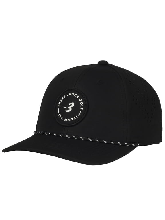 Three Under Performance Golf Hat, Breathable Fabric, Snapback, Lightweight Golf Cap, One Size, Adult, Black