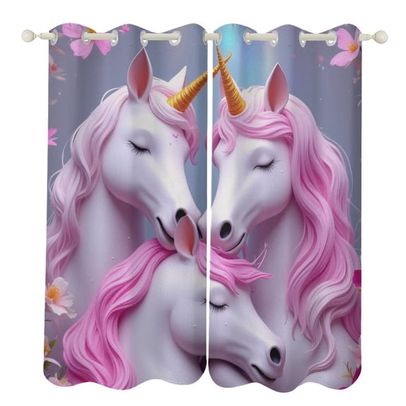 Three Unicorns with Pink Manes Luxury Window Curtains Blinds for Living Room Kids Bedroom Bathroom Kicthen Door Home Decor 2 Panels