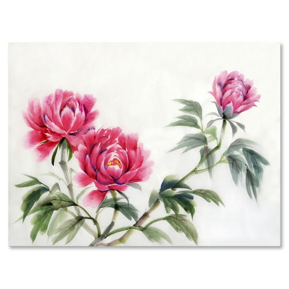 Three Vintage Red Peonies Flowers 12 in x 8 in Painting Canvas Art Print, by Designart