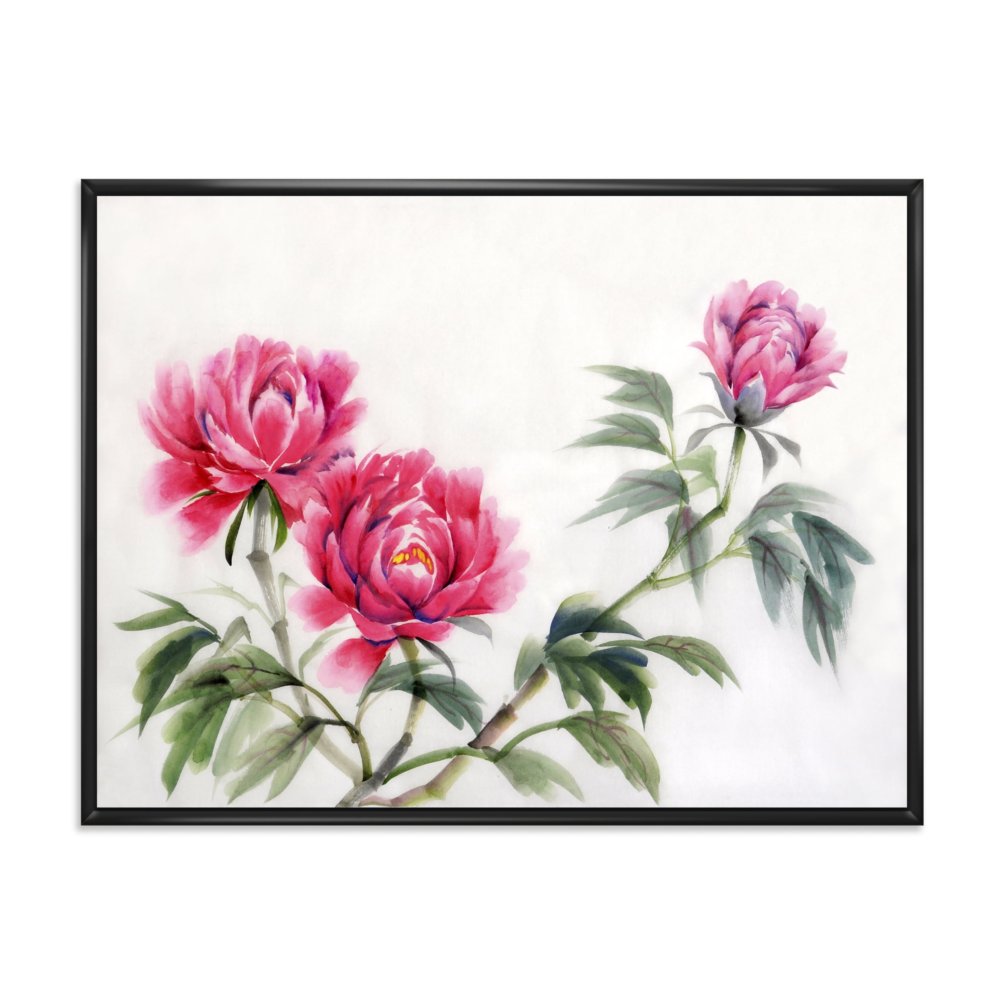 Three Vintage Red Peonies Flowers 40 in x 30 in Framed Painting Canvas Art Print, by Designart