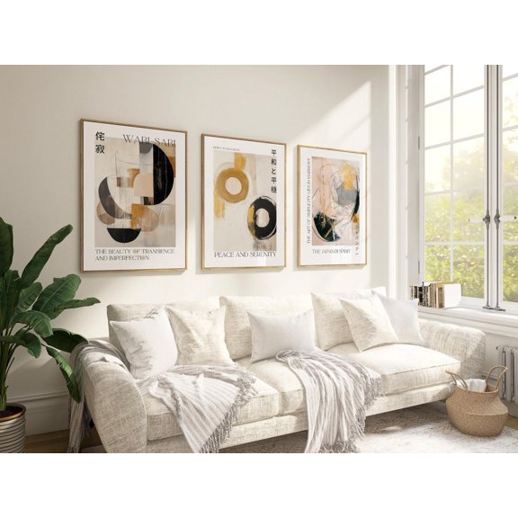 Three Wall Art Japandi Set Minimalist Wabi Sabi Poster Set for Aesthetic Room Decor and Japanese Japandi Wall Art, Japanese Prints, Poster Only
