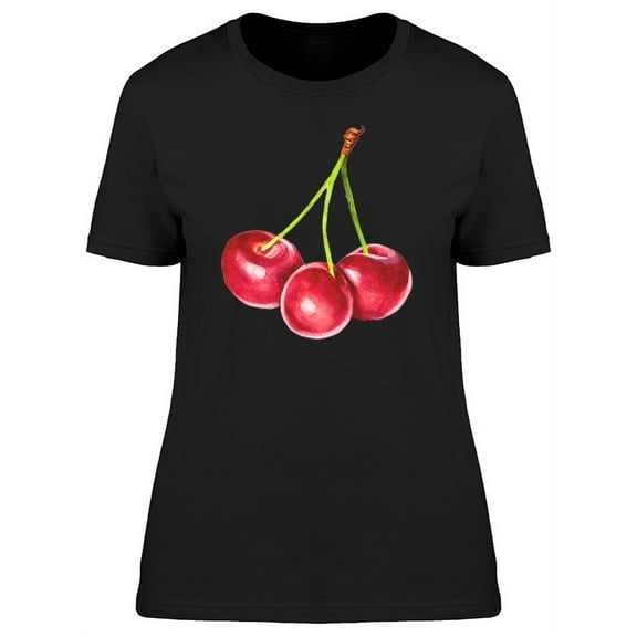 Three Watercolor Cherries T-Shirt Women -Image by Shutterstock, Female x-Large