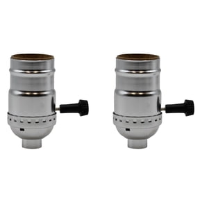 Three Way Turn Knob Lamp Sockets, Medium Base, Silver Shell Incandescent Replacement | 2 Pack