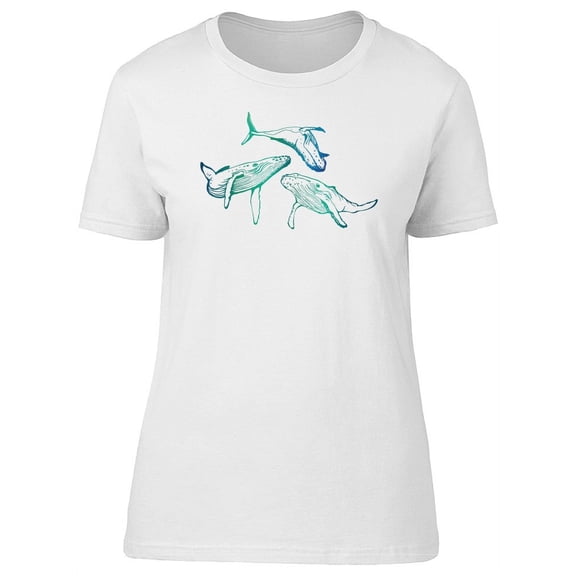 Three Whales Hand Drawn T-Shirt Women -Image by Shutterstock, Female Small