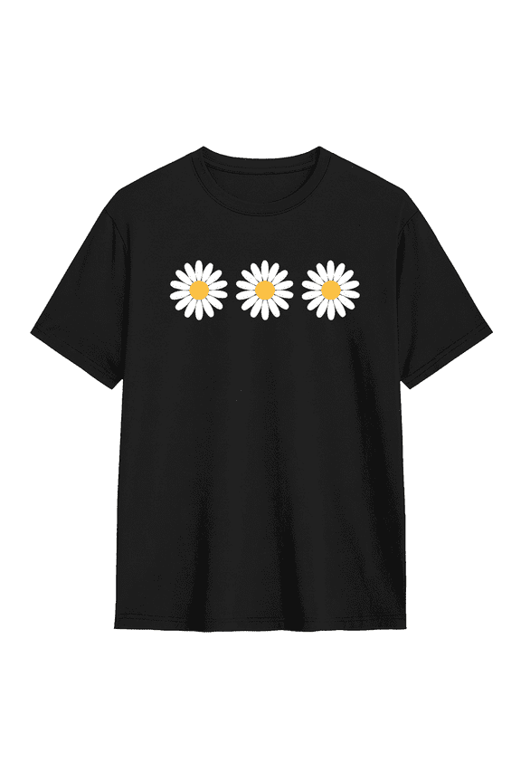 Three White Daisy Flowers Graphic Tee for Men and Women Cute Minimalist Botanical Summer Cotton Short Sleeve T Shirt