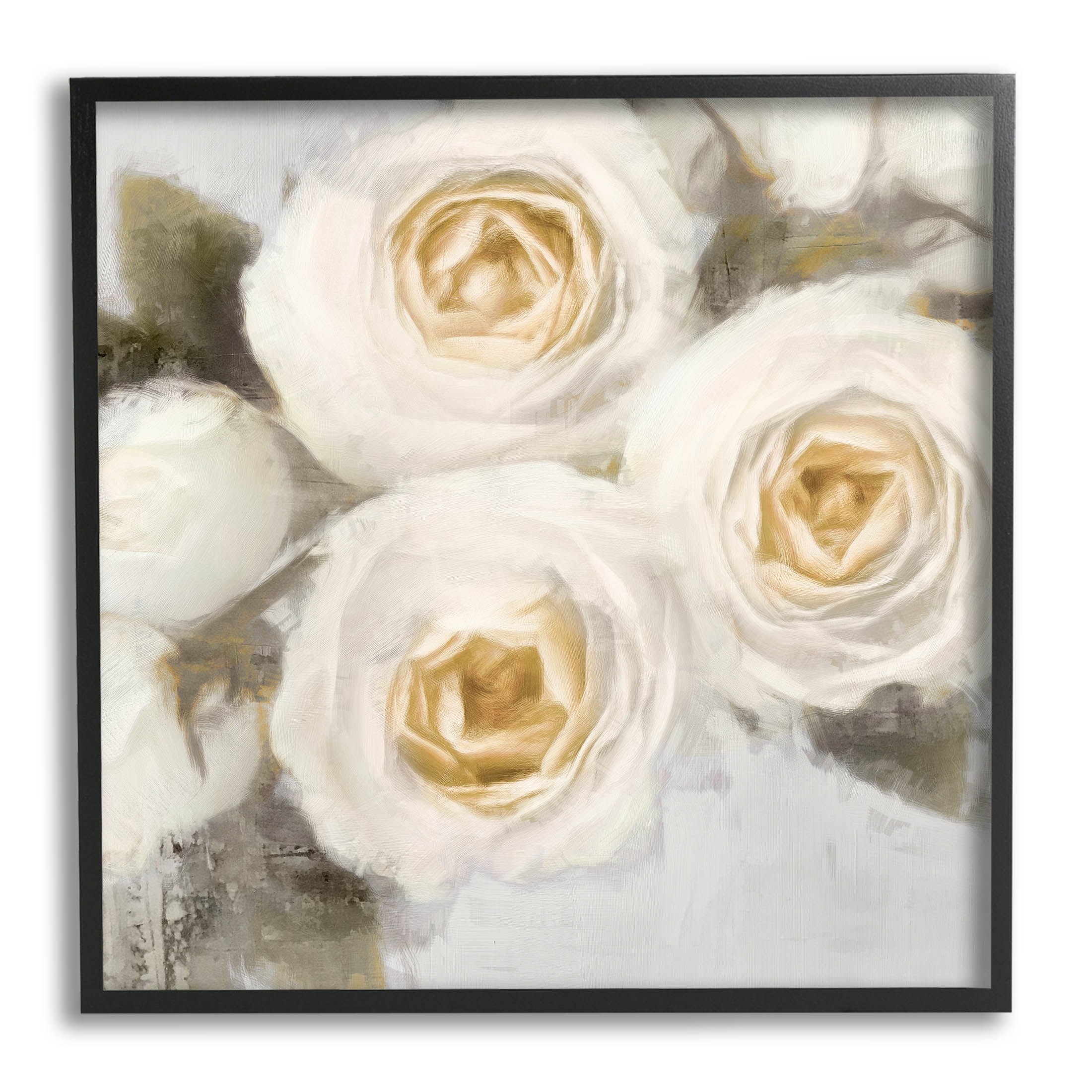 Three White Roses Trio Blossoms Botanical & Floral Graphic Art Black Framed Art Print Wall Art
