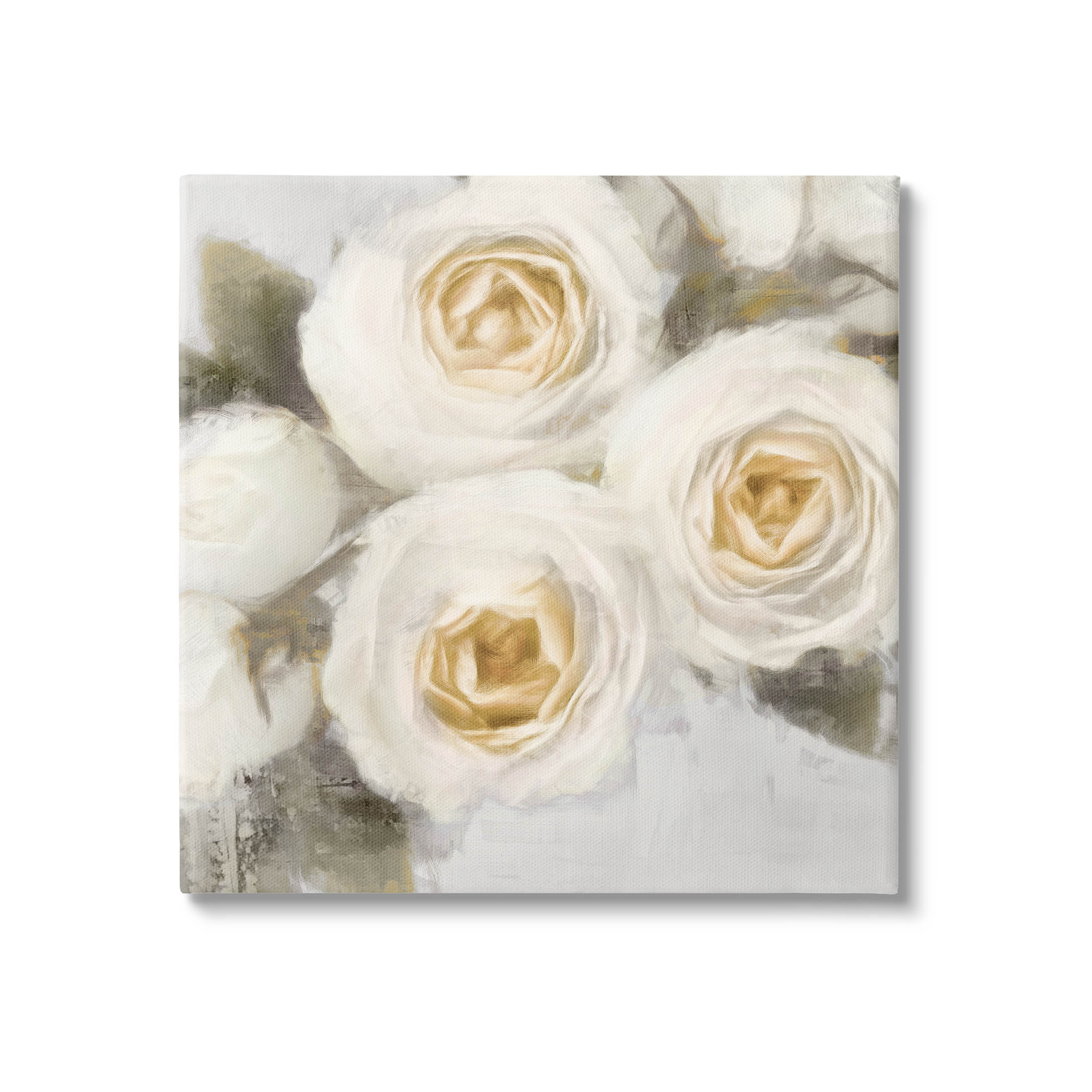 Three White Roses Trio Blossoms Botanical & Floral Graphic Art Gallery Wrapped Canvas Print Wall Art