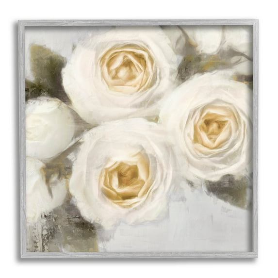 Three White Roses Trio Blossoms Botanical & Floral Graphic Art Gray Framed Art Print Wall Art