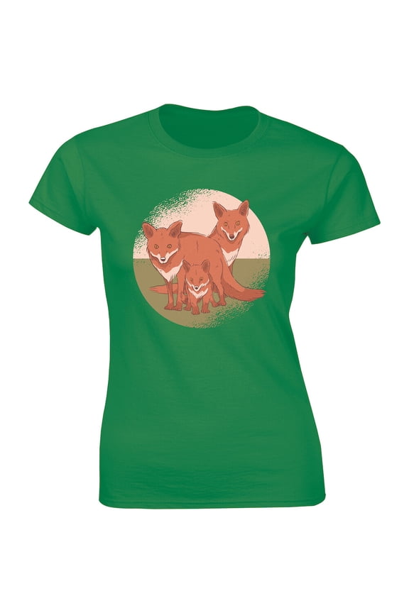 Three Wild Family Fox Sitting In The Forest - Women'S T-Shirt Tee All Size S-5Xl