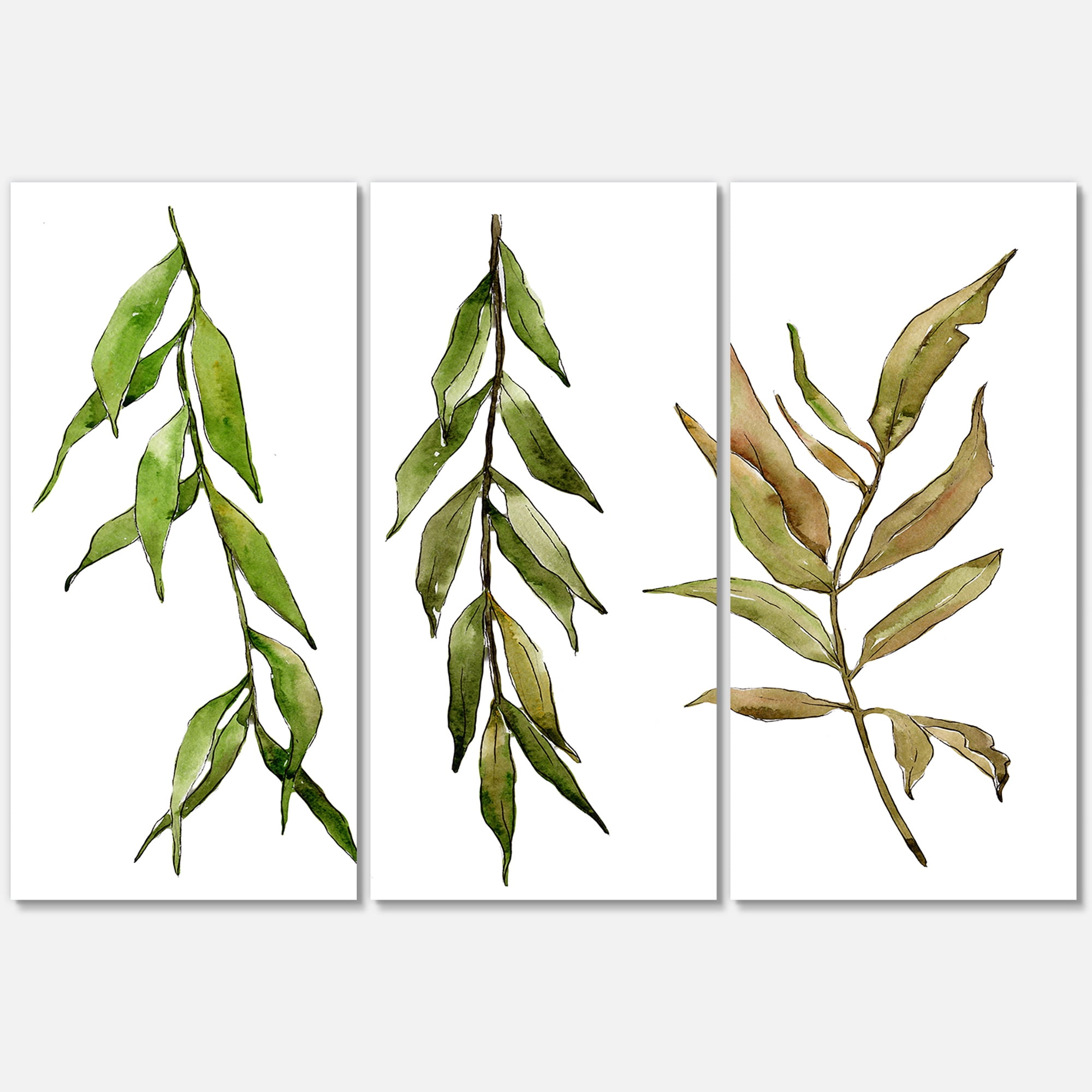 Three Willow Branches On White 28 in x 36 in Painting Canvas Art Print, by Designart