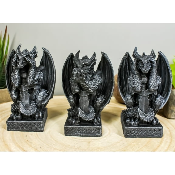 Three Wise Dragons See Hear Speak No Evil Sentinel Guardian Dragons Statue Set