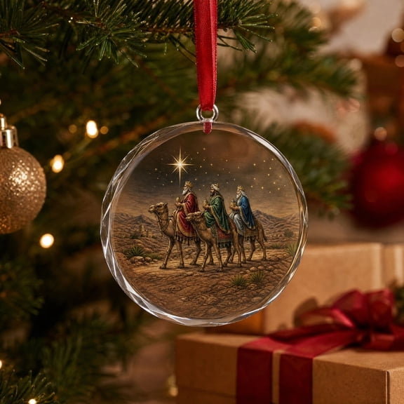 Three Wise Men Glass Christmas Ornament, Biblical Magi Religious Hanging Keepsake with Cord, 3.15 Inch, for Tree Mantel Faith Gift