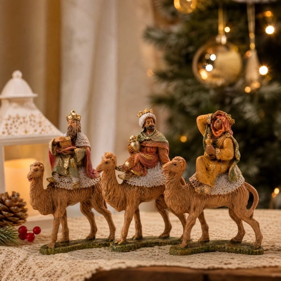 Three Wise Men Nativity Figurines Set of 3 Riding Camels Resin Christmas Nativity Scene Decorations Christmas Home Tabletop Shelf Indoor Display