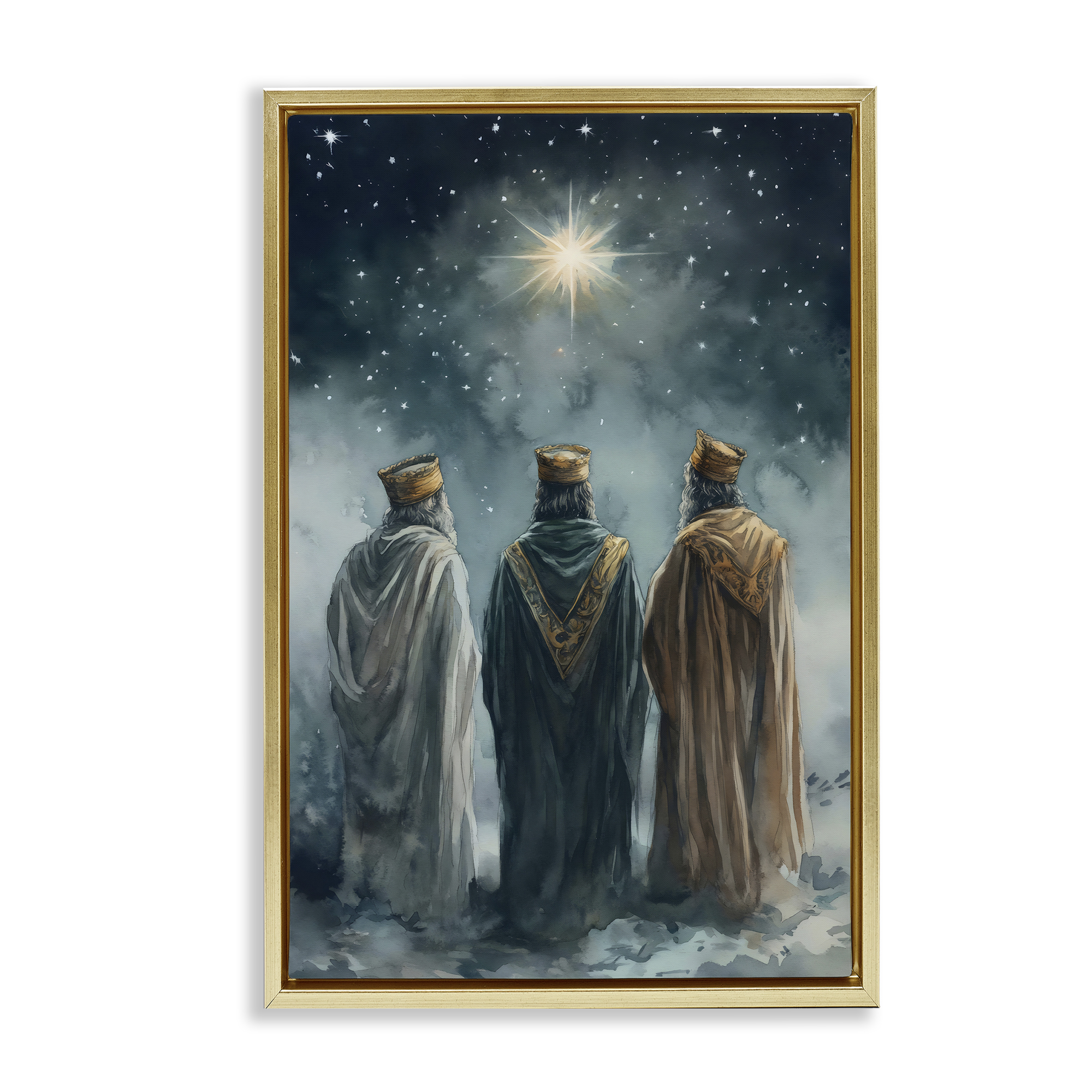 Three Wise Men & North Star Gold Framed Floater Canvas Wall Art, design by Petal Prints Design