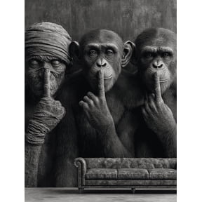 Three Wise Monkeys Canvas Print, See Hear Speak No Evil Art, Office & Home Wall Decor