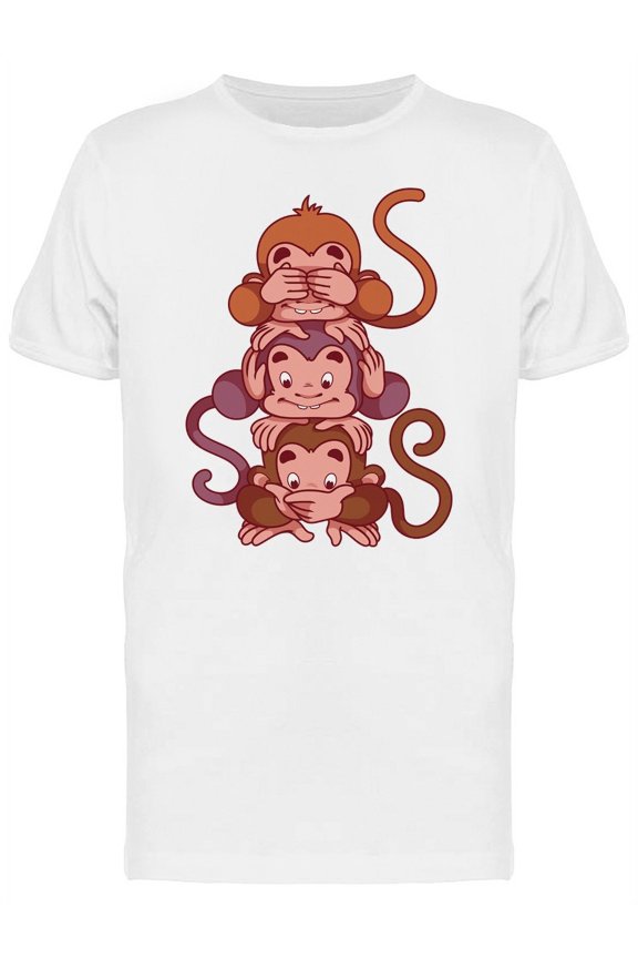Three Wise Monkeys Vertical Art T-Shirt Men -Image by Shutterstock, Male 4X-Large