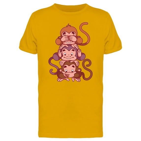 Three Wise Monkeys Vertical Art T-Shirt Men -Image by Shutterstock, Male x-Large