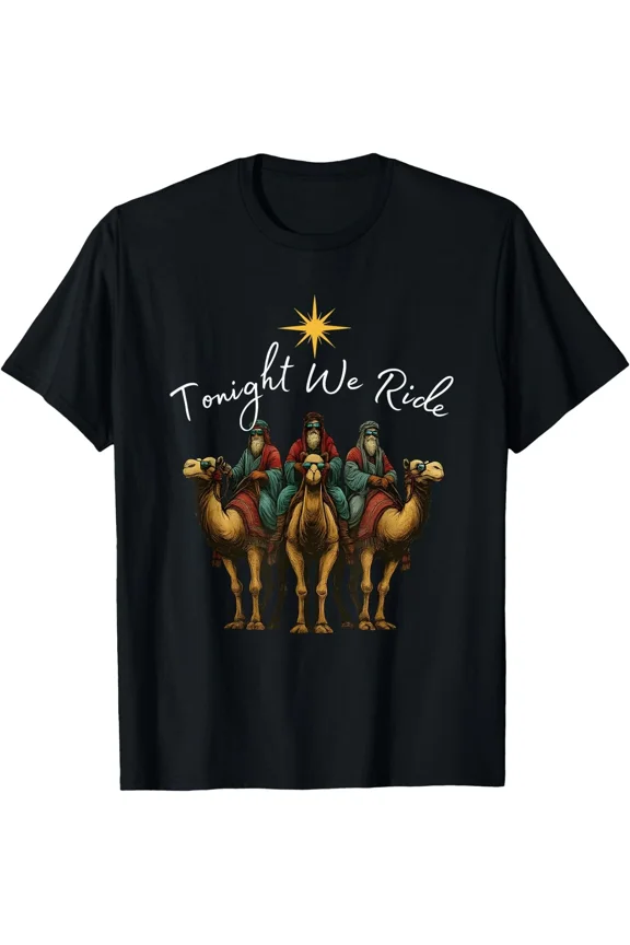 Three Wise Riders Journey Night Holiday Theme Retro Nativity Inspired Unisex T-Shirt, up to size 5XL