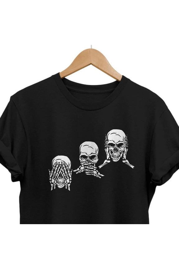 Three Wise Skulls Shirt, Alternative Clothing, Gothic T-shirt, Black Goth Top, G