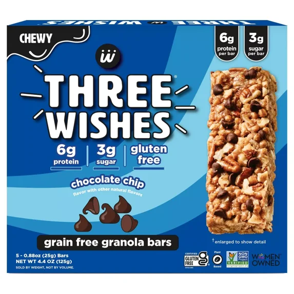 Three Wishes Chocolate Chip Granola Bars - 4.4oz