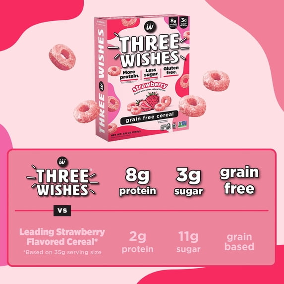 Three Wishes Grain Free Cereal, Strawberry, Gluten-Free