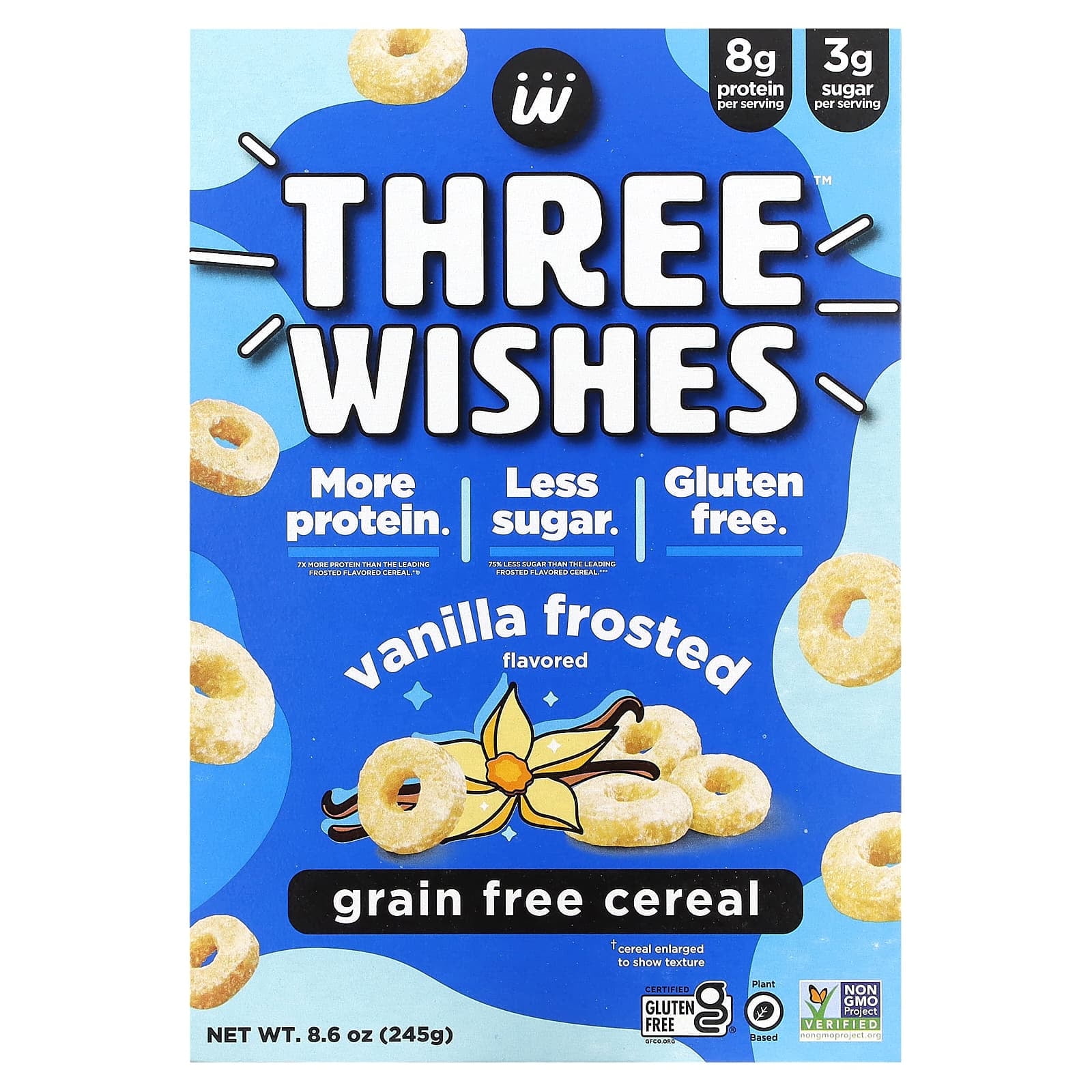 Three Wishes, Grain Free Cereal, Vanilla Frosted, 8.6 oz (245 g) Pack of 2