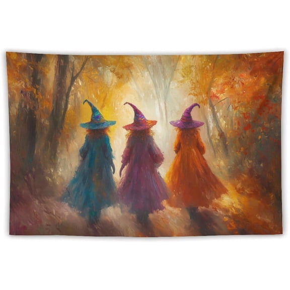Three Witches through The Autumn Forest Tapestry Wall Hanging Trippy Tapestries Aesthetic Art Print Mural Blanket for Living Room,Bedroom,Home Decor Vintage Tapestry-60"x90"
