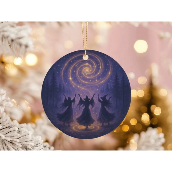 Three Witches Cosmic Spiral Ornament Pagan Wiccan Yule Decor Mystical Gift 2D FLAT CIRCLE Ceramic Ornament