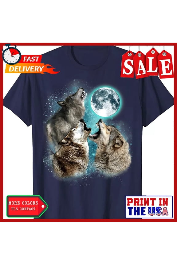 Three Wolf Moon Howling Wolf Head Wolves Alpha Wilderness Forest Pack T-Shirt