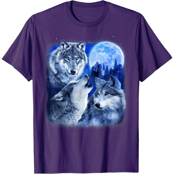 Three Wolves 3 Grey Wolf Howling At The Moon Wild Animal Unisex T-Shirt for Men Women Kids Toddler,Purple Color,Size YL