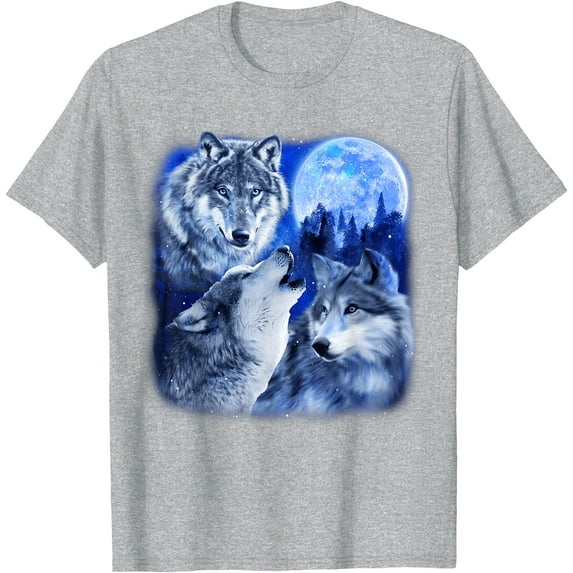 Three Wolves 3 Grey Wolf Howling At The Moon Wild Animal Unisex T-Shirt for Men Women Kids Toddler,Sport Grey Color,Size 4XL
