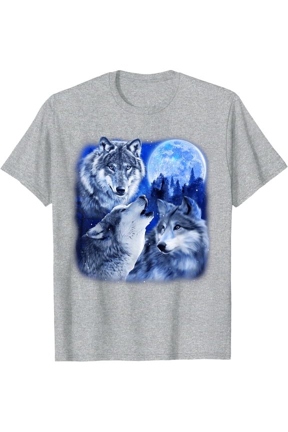 Three Wolves 3 Grey Wolf Howling At The Moon Wild Animal Unisex T-Shirt for Men Women Kids Toddler,Sport Grey Color,Size 5XL