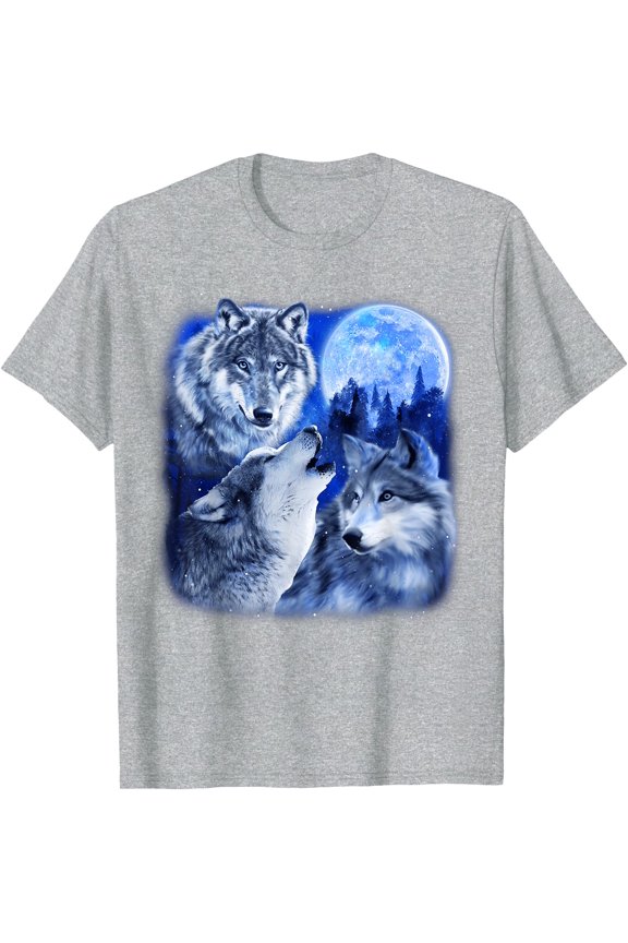 Three Wolves 3 Grey Wolf Howling At The Moon Wild Animal Unisex T-Shirt for Men Women Kids Toddler