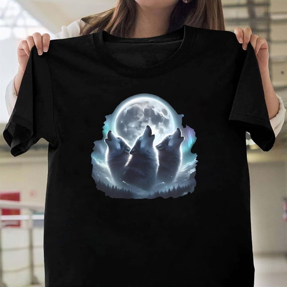 Three Wolves Howling At Moon Fantasy Graphic Wildlife Unisex T-Shirt, Nature Graphic V70946, Up to Size 5XL