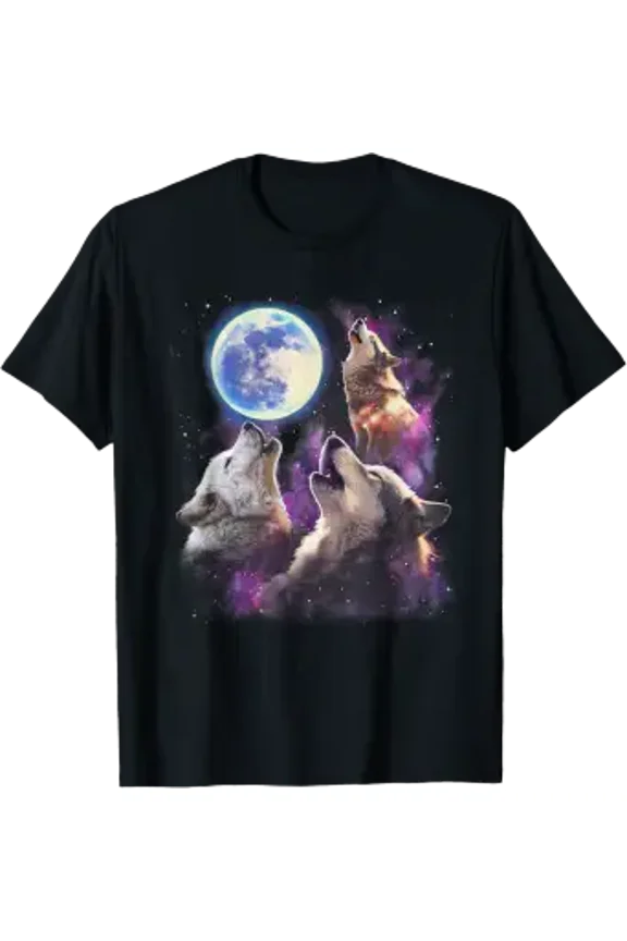 Three Wolves Howling At The Moon Funny Wild Animal Wolf Gift T-Shirt