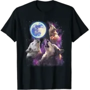Three Wolves Howling At The Moon Funny Wild Animal Wolf Gift T-Shirt