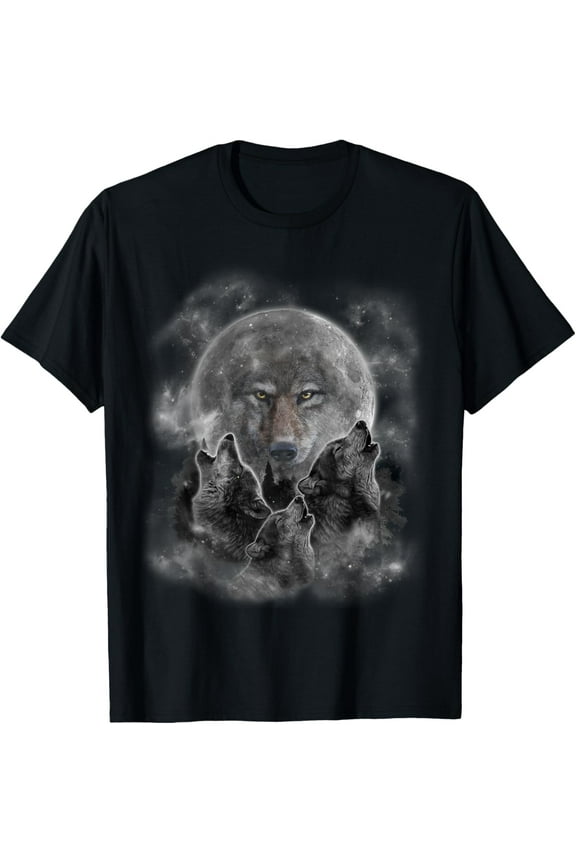 Three Wolves Howling, Full Moon Wolf Silhouette Mens T-Shirt