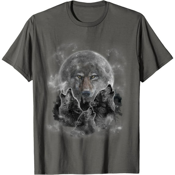Three Wolves Howling Full Moon Wolf Silhouette Unisex T-Shirt for Men Women Kids Toddler,Charcoal Color,Size 4XL