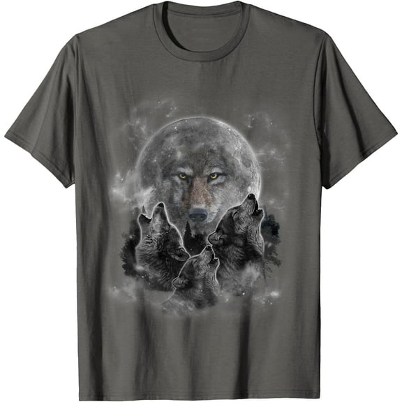Three Wolves Howling Full Moon Wolf Silhouette Unisex T-Shirt for Men Women Kids Toddler,Charcoal Color,Size YS