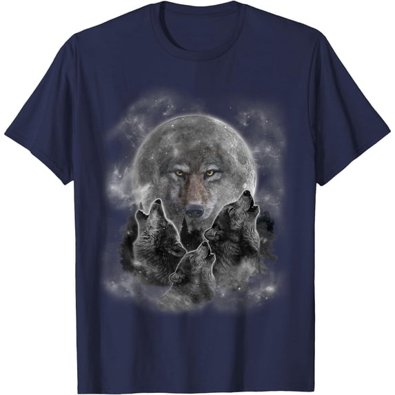 Three Wolves Howling Full Moon Wolf Silhouette Unisex T-Shirt for Men Women Kids Toddler,Navy Color,Size YL