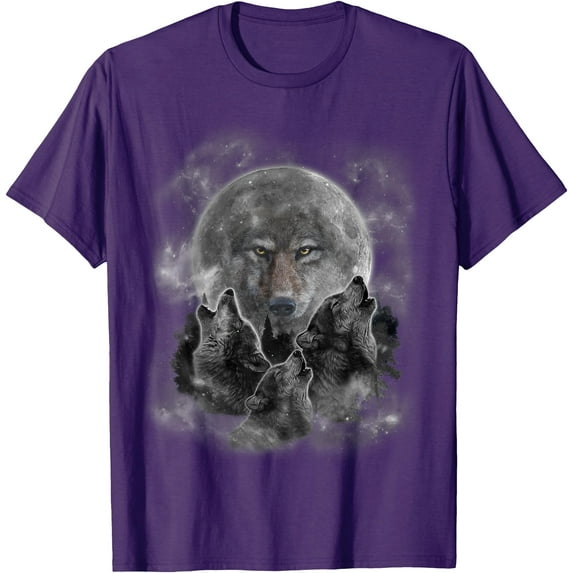 Three Wolves Howling Full Moon Wolf Silhouette Unisex T-Shirt for Men Women Kids Toddler,Purple Color,Size 2XL