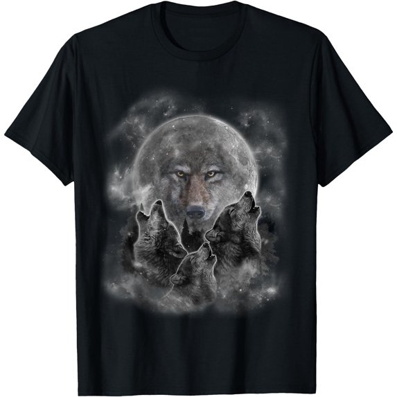 Three Wolves Howling Full Moon Wolf Silhouette Unisex T-Shirt for Men Women Kids Toddler
