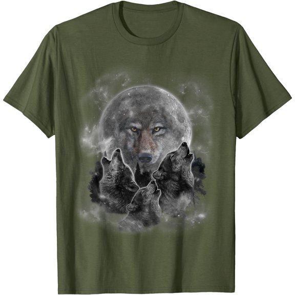 Three Wolves Howling Full Moon Wolf Silhouette Unisex T-Shirt for Men Women Kids Toddler