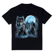 Three Wolves Howling Under ICY Full Moon Gray Wolf T-Shirt Tees for Men and Women