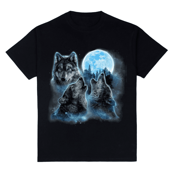 Three Wolves Howling Under ICY Full Moon Gray Wolf T-Shirt Tees for Men and Women
