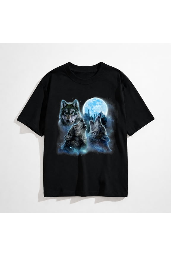 Three Wolves Howling Under ICY Full Moon Gray Wolf T-Shirt Tees for Men and Women
